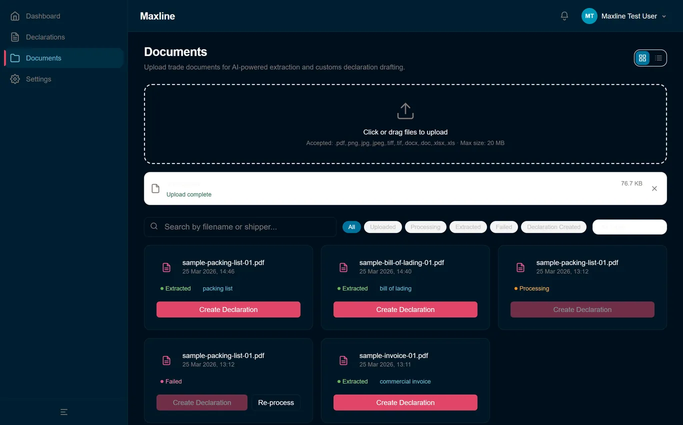 Maxline platform — step 1