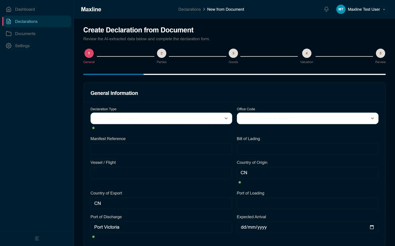 Maxline platform — step 3