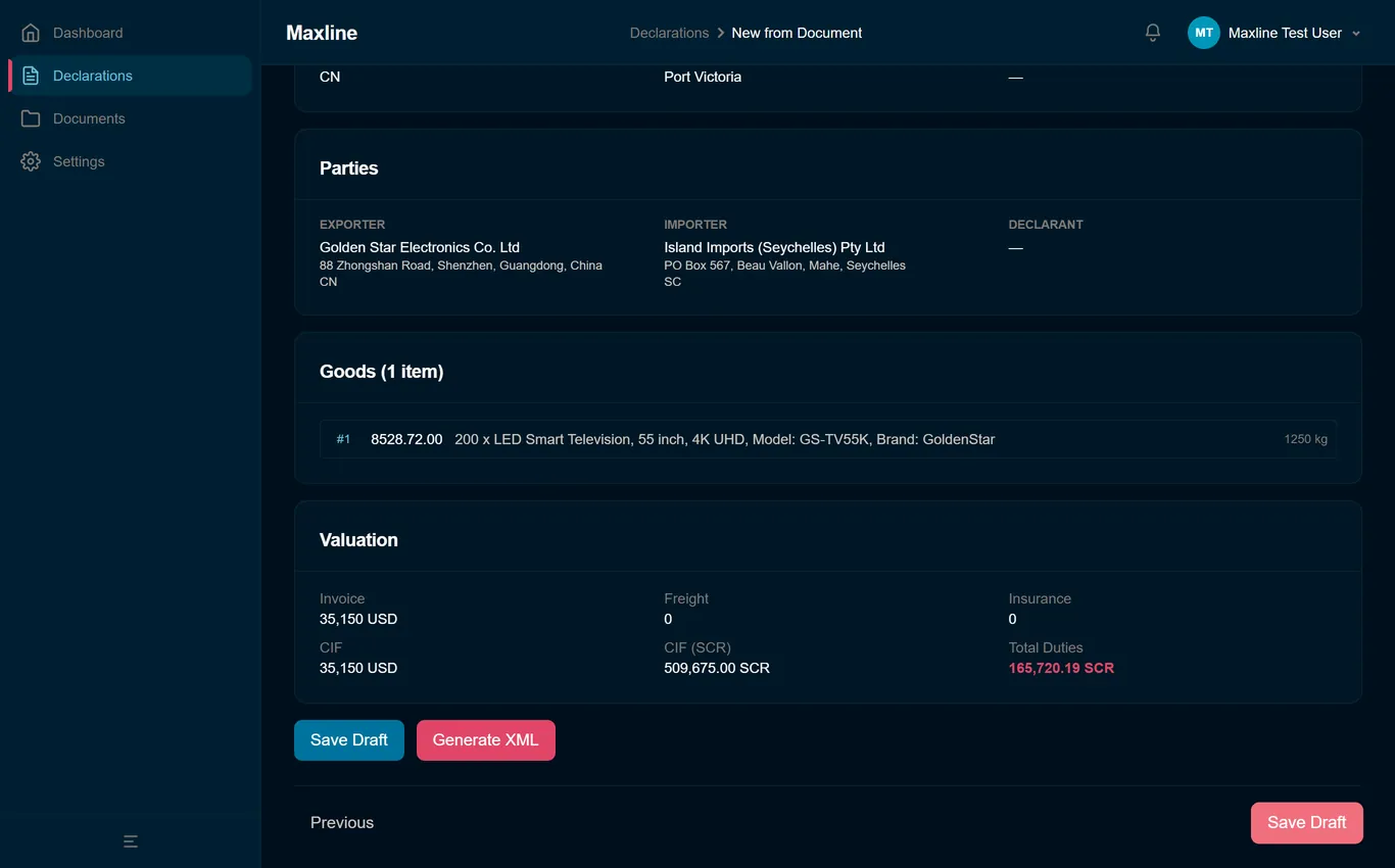 Maxline platform — step 5